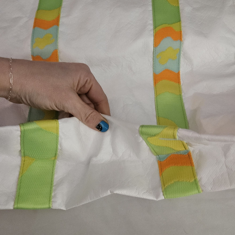 Drunk Elephant White Tote with Lime & Orange Patterned Straps - Picture 5 of 7